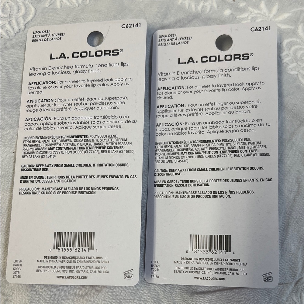 L.A. Colors Lip Gloss - Vibrant Coral Crush lip color with Vitamin E Set of 2 - Picture 2 of 2